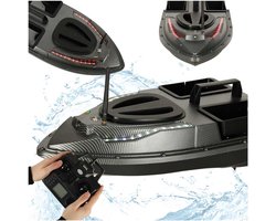 MOZY® - Voerboot - Zwart - tot 1,5 kg - met 2 Aascontainers - Bestuurbaar - 500 meter bereik - met Verlichting - GPS Functie - 12 000 mAh - Visvoer Boot - Karper Vissen - Karpervissen - Visaasboot
