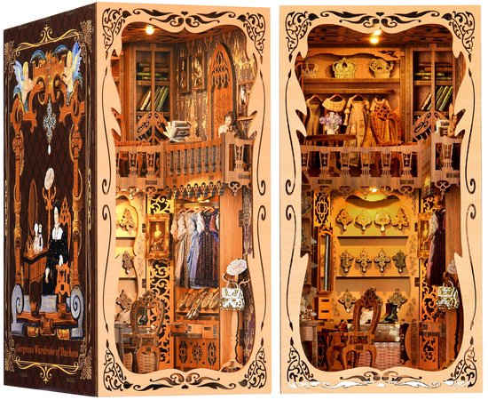 Quanquer Diy Book Nook Kit_ Poppenkit van hout, miniatuur om zelf te maken, model van het huis puzzel met ledlampen, huis, plankdecoratie, vakantiecadeau (bloemen