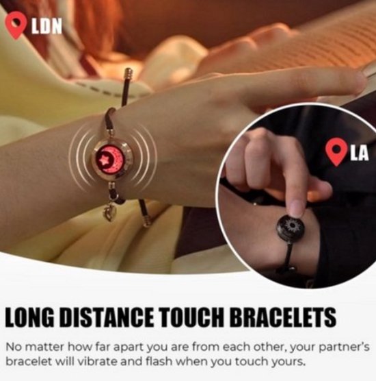 Verlichte Lange Afstand Armbanden met Trilling voor Koppels - Slimme Sun & Moon Armbanden in Zilver, Perfect Cadeau voor Relaties op Afstand van Bond Touch — afbeelding 4