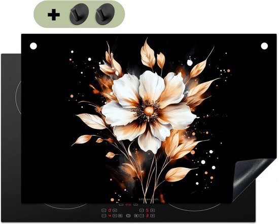 KitchenYeah® Inductie beschermer 76x51.5 cm - Bloem - Verf - Goud - Graffiti - Kookplaataccessoires - Afdekplaat voor kookplaat & Spatscherm achterwand - Inductiebeschermer - Inductiemat - Inductieplaat mat - Keuken decoratie