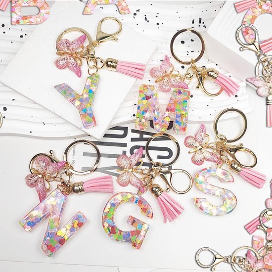 Gierzijia A-Z Alfabet Hars Sleutelhanger Voor Vrouwen, Eerste Brief Sleutelhanger Accessoires Tas Charms Voor Meisje, G, One Size