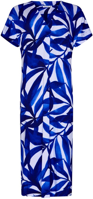 Pastunette Jurk Cobalt Leaves - Viscose - Blauw/Wit - Maat 44