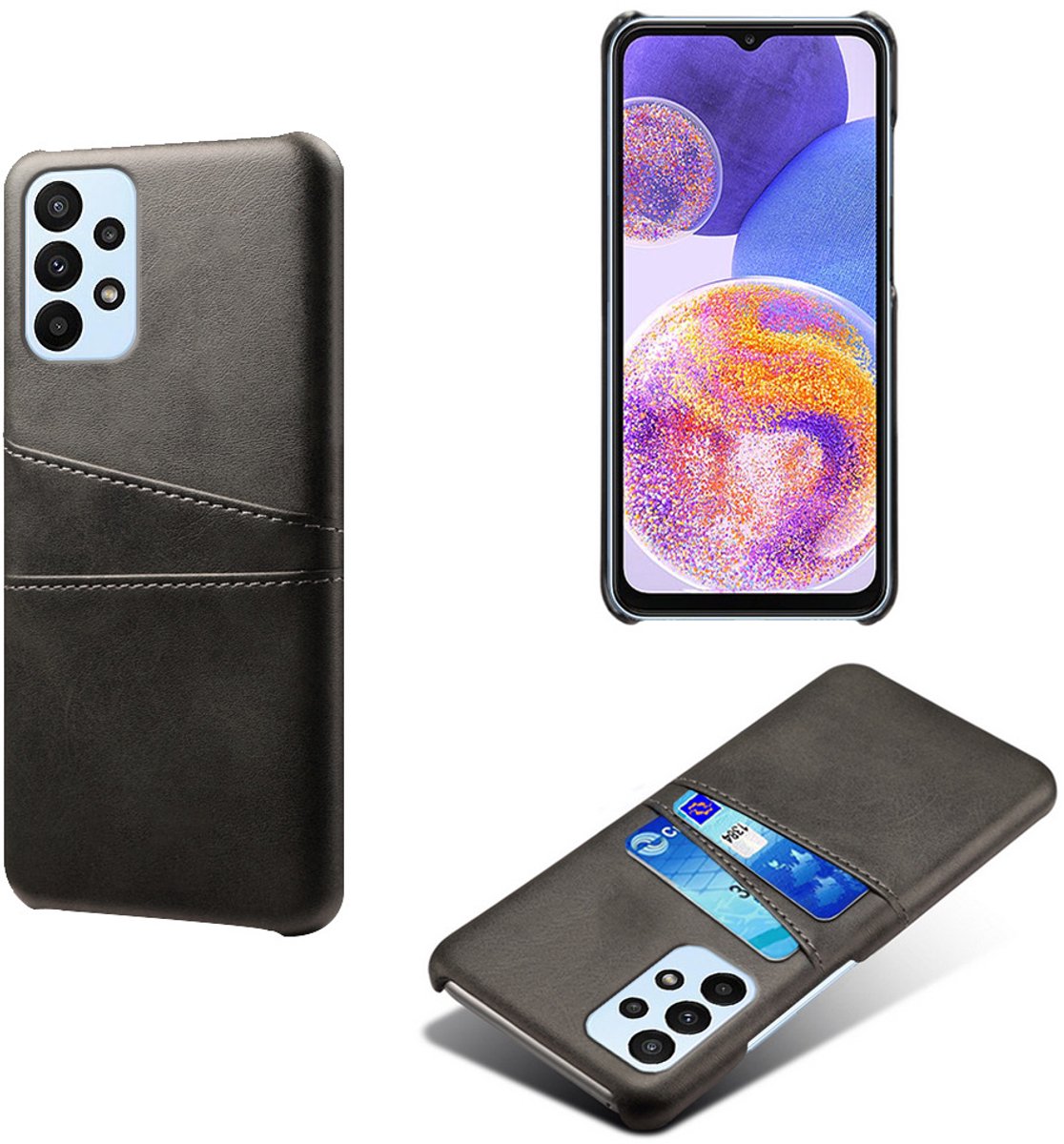 Backcover met Opbergvakjes + PMMA Screenprotector voor Galaxy A23 4G/5G _ Zwart