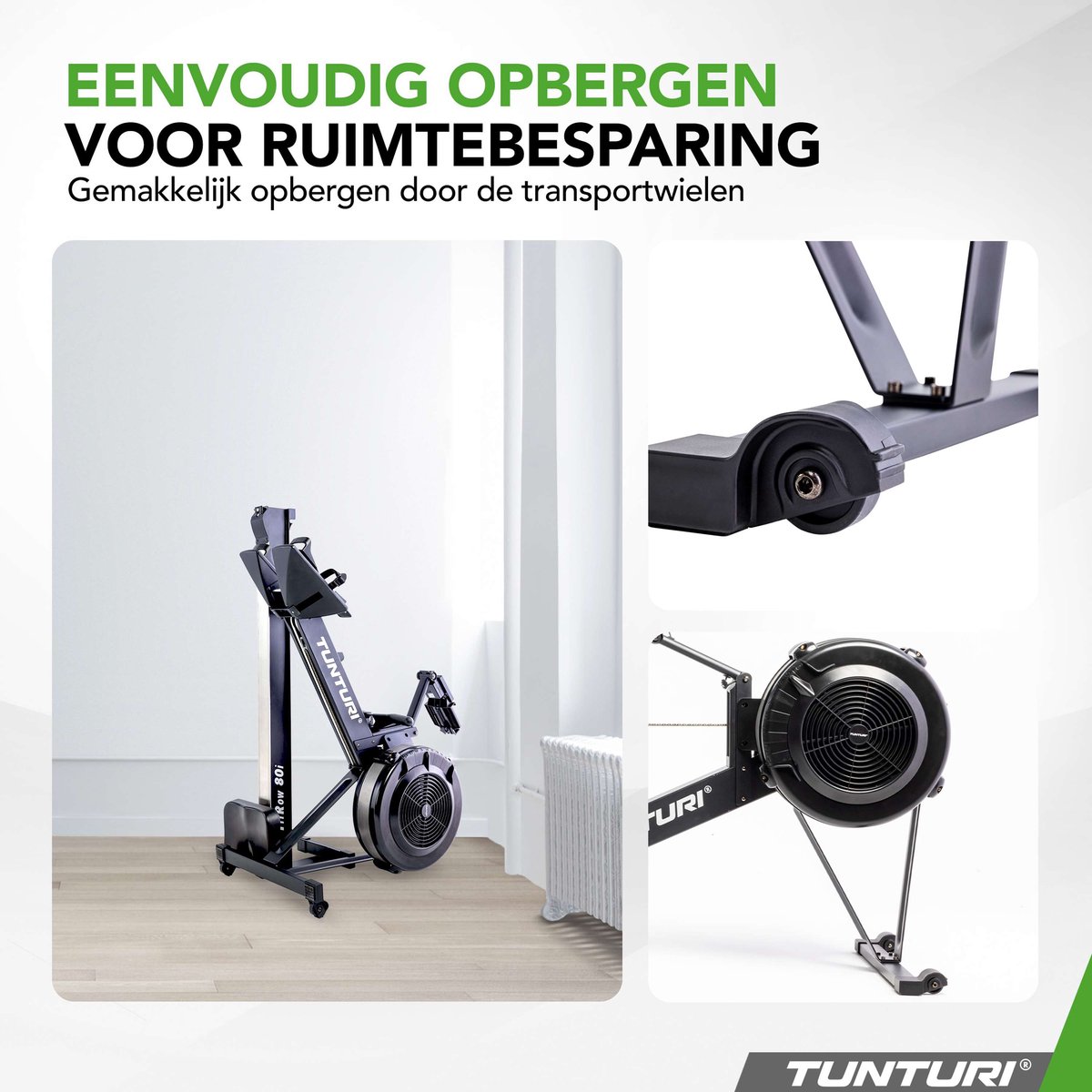 Afbeelding 2 van Tunturi Fitrow 80i Roeitrainer - Roeimachine Fitness - Inklapbaar roeiapparaat - 10 Weerstandsniveaus - Luchtweerstand – Bluetooth
