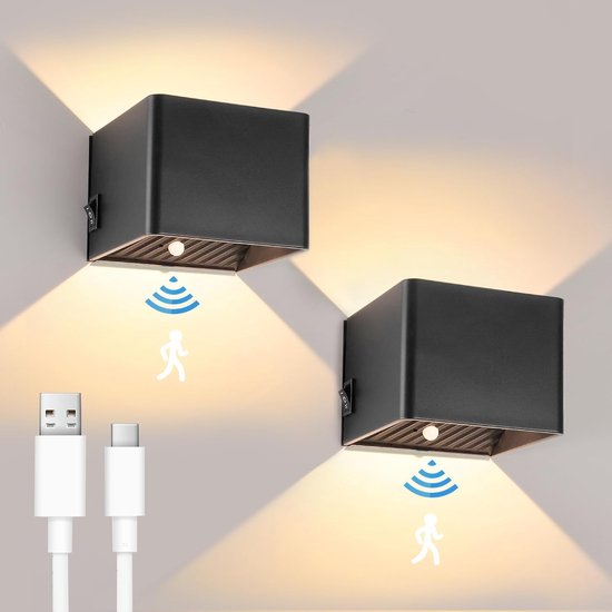 Wandlamp oplaadbaar led kubus - draadloos - ® - zwart