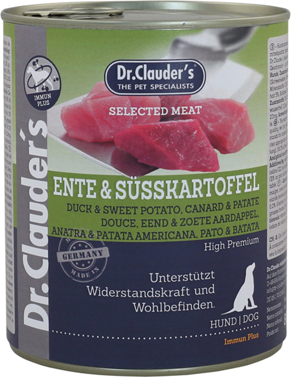 Dr Clauder's Hondenblik Geselecteerd Vlees 6x800g - Eend & Zoete Aardappel