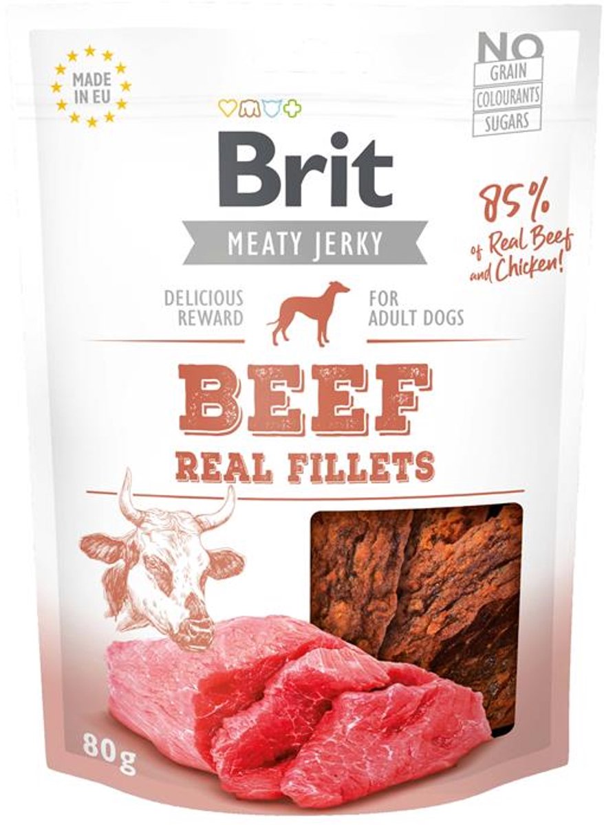 Brit Brit Jerky Beef Real Fillets - Rundvlees - hondensnoepjes - 80 g
