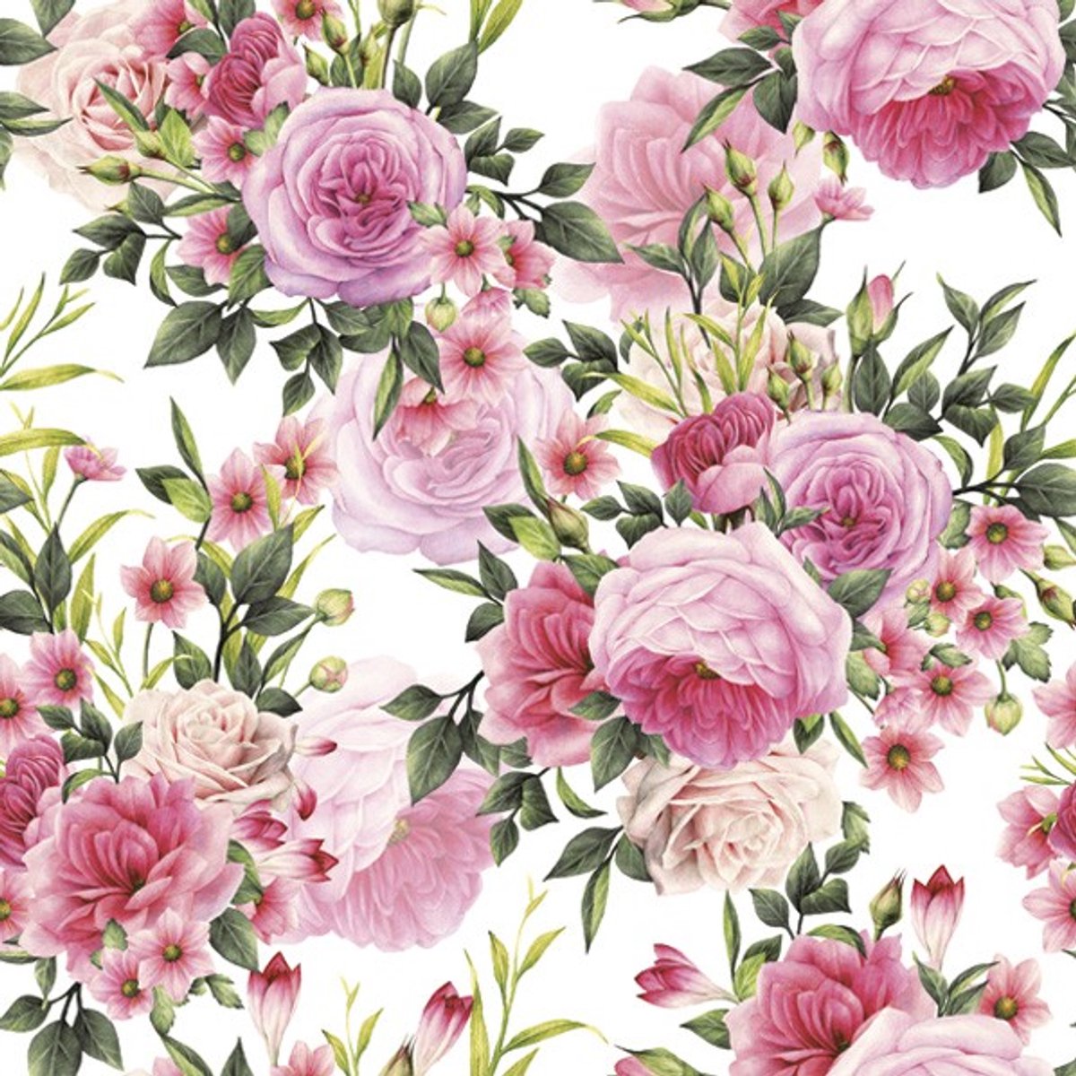 Daisy - Lunch servetten - Rose twigs with leaves and flowers