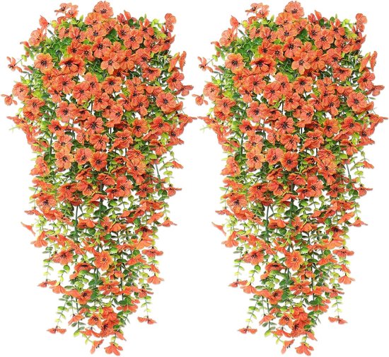 Leixi 4 stuks kunstmatige hangende bloemen, UV-bestendige nephangende planten, bloemenboeket voor muur, thuis, kamer, tuin, tuin, terras, bruiloft, binnen, buitendecoratie (wit