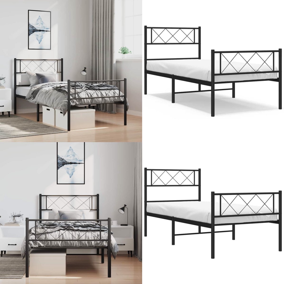 vidaXL - Hemelbed met hoofdbord - Zwart - Metaal - 200x200 cm