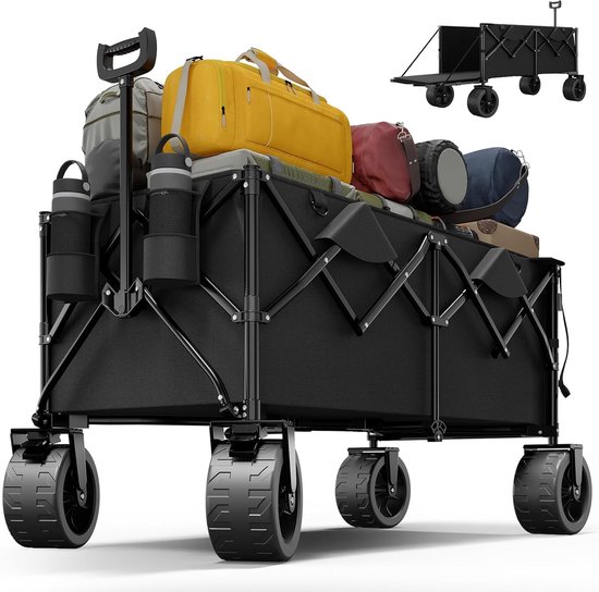 Naturehike HW Chariot De Jardin Pliable Grande Capacité 113L - Poignée Réglable, Charge 120kg - Multifonction Pour Camping, Pique-Nique, Jardin - Noir