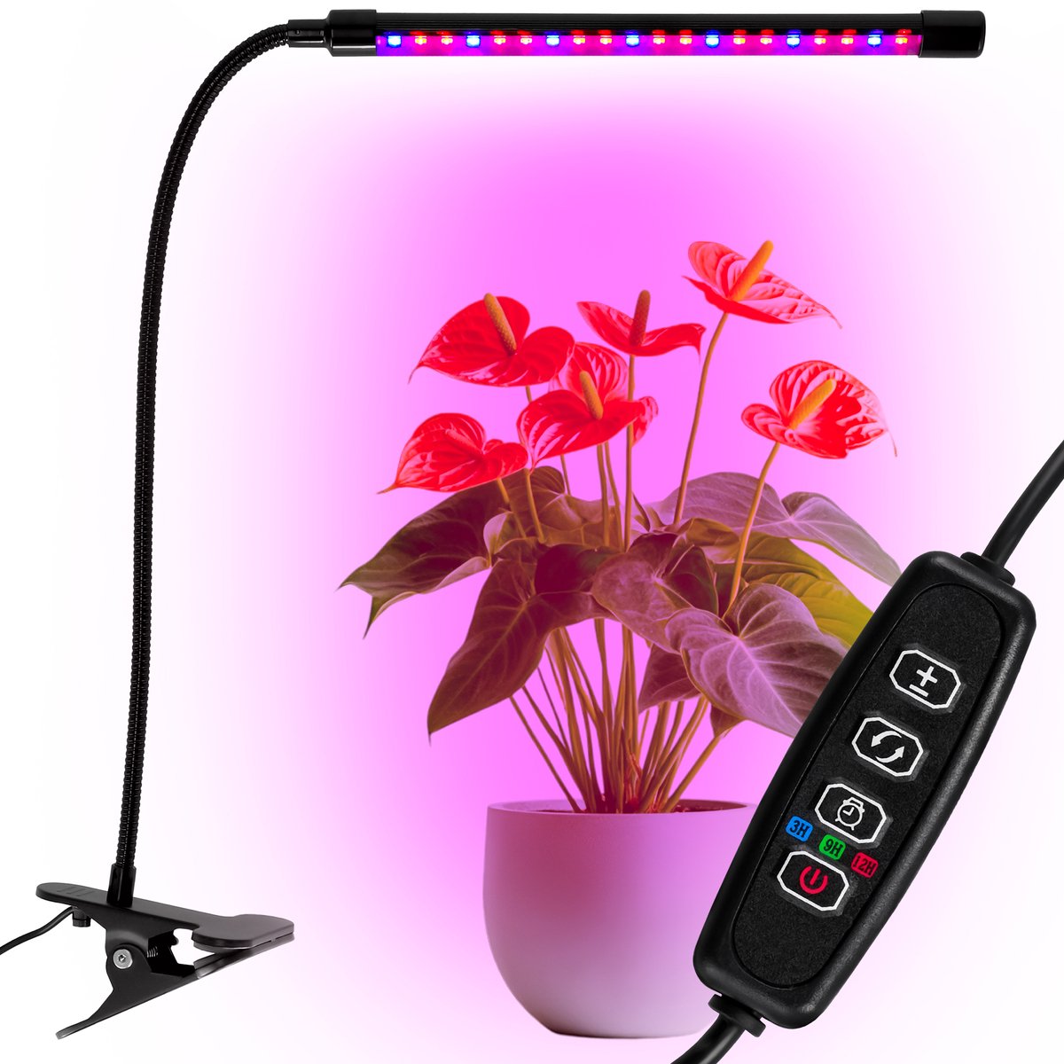 LED plantengroeilamp 20 diodes TIMER 9 W thuisplanten kweken zonder netadapter