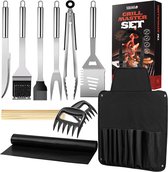 Squago BBQ accessoires XXL Set avec tablier - Set d'outils avec pinces Brush Mat