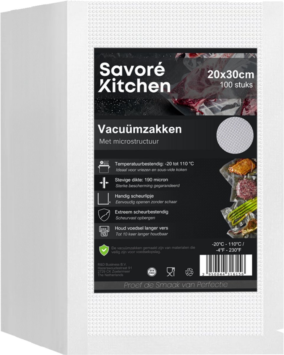 Savoré Kitchen Vacuumzakken Voedsel 20 x 30 - 100 stuks - Vacumeerzakken - Vacuum en sous vide zakken - BPA vrij