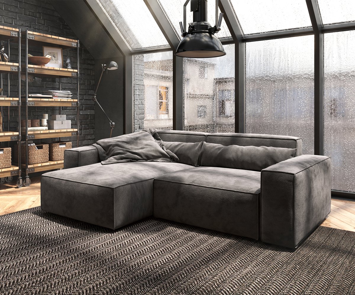 DELIFE Hoekbank Sirpio 230x155 cm microvezel kaki bruin variabele rugleuning khakibraun