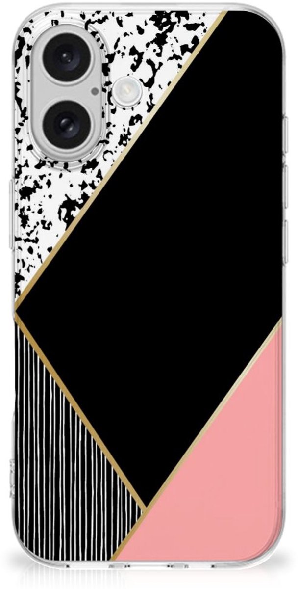 iPhone 16 TPU Hoesje Zwart Roze Vormen