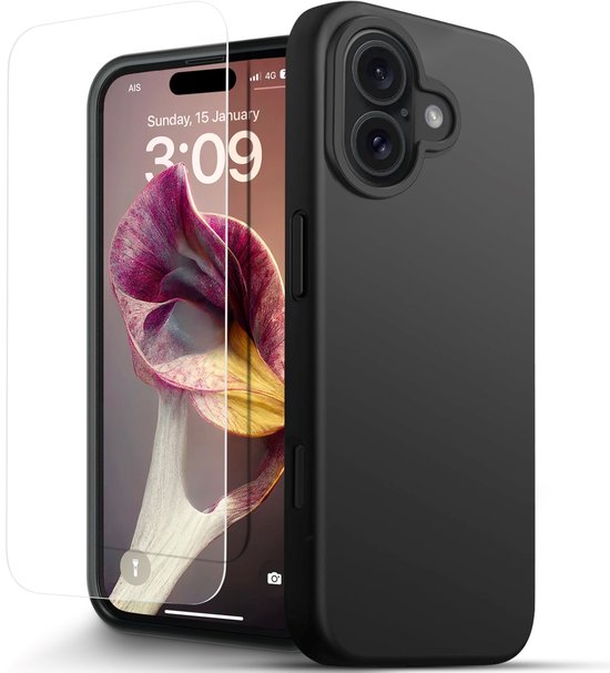 Hoesje Geschikt voor iPhone 16 Telefoonhoesje Zwart Met Screenprotector
