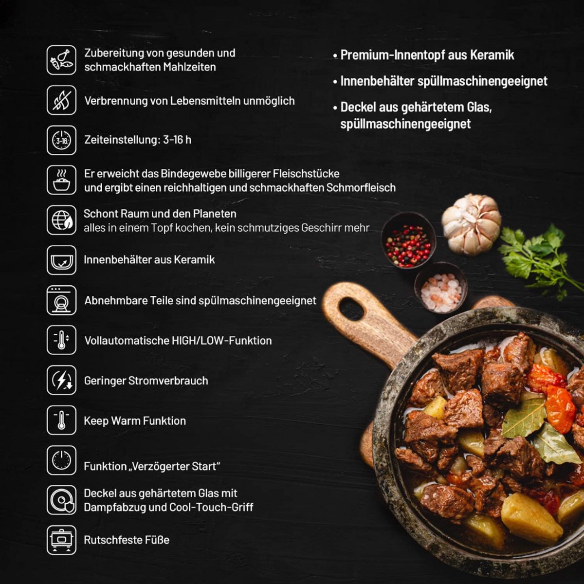 Afbeelding 3 van Slowcooker Met Timer - Digitale Slowcooker Met Timer - Programmeerbare Slowcooker - Hotpot - Elektrische Slowcooker - Binnenpan - Keramische Binnenpan - Timerfunctie - Warmhoudfunctie - Snelkookpan - Rijstkoker - RVS