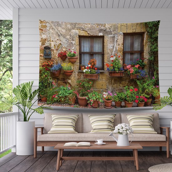 Ulticool - See-through Plantes Fenêtres Fleurs Nature - Tapisserie affiche - 200x150 cm - Groot tapisserie - affiche Jardin Tapisserie