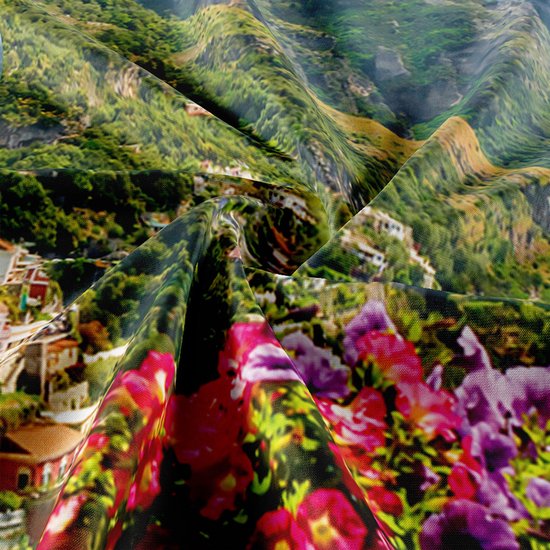 Ulticool - Vue Balcon Montagnes Mer Nature - Affiche Tapisserie - 200x150 cm - Groot tapisserie - Affiche Jardin Tapisserie