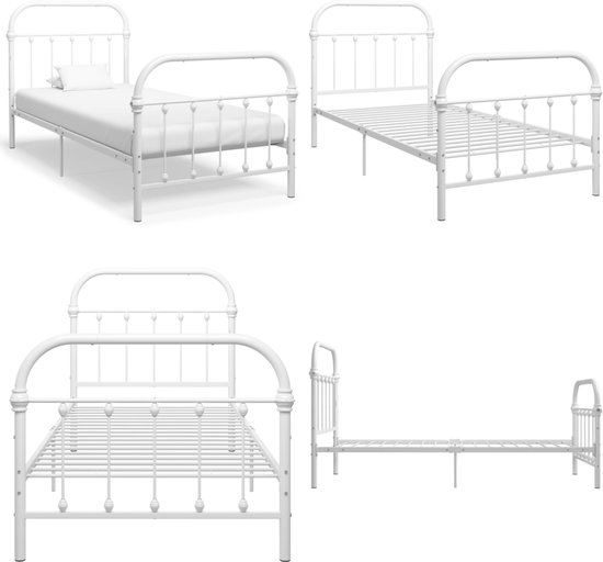 vidaXL Bedframe metaal wit 120x200 cm, tweepersoonsbed, bed, bedombouw, tweepersoonsbedden, bedden, bedombouwen, frame, frames, slaapmeubel