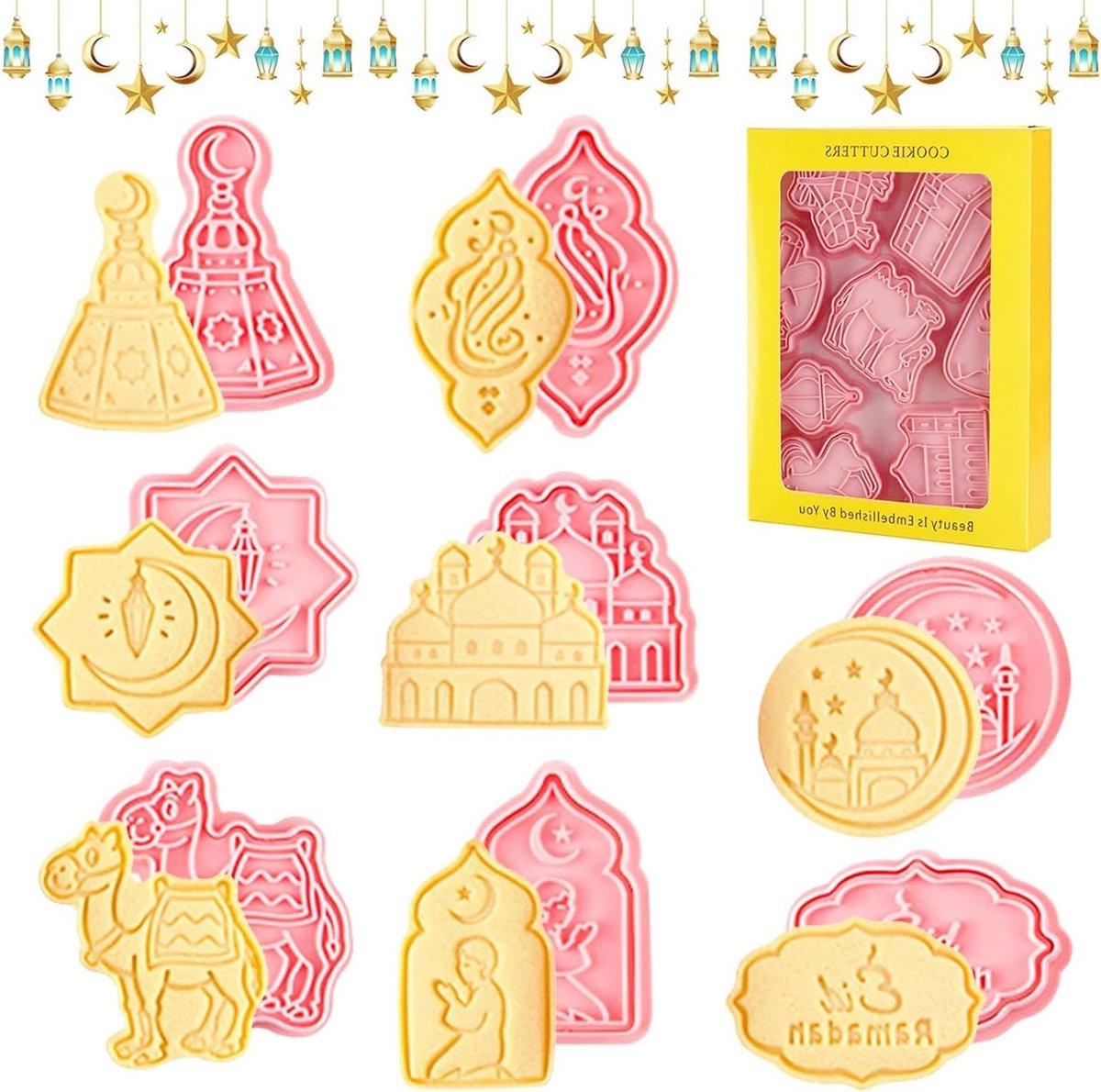 Eid Mubarak uitsteekvormpjes 8 stuks - Set van 8 vormen voor Islamitische koekjes