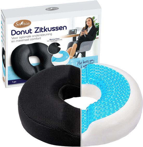 Softsie Donut ZitKussen Orthopedisch & Ergonomisch Voor Auto En Bureaustoel - Stuitkussen - Ringkussen - Zitring Kussen - voor Aambeien, Piercing en Stuitje