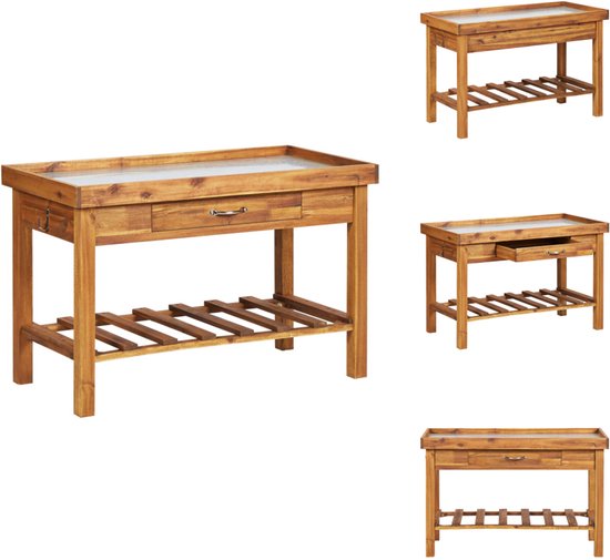 vidaXL Banc d'empotage - Table pour plantes de jardin en bois - 100 x 50 x 60 cm - Plan de travail en zinc - Support pour plantes