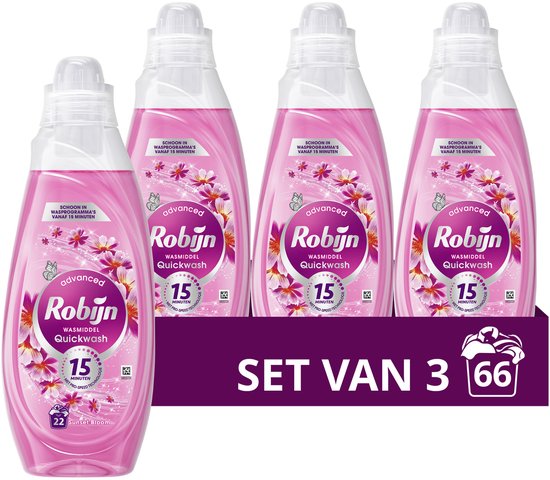 Robijn Advanced Quickwash Vloeibaar Wasmiddel - Sunset Bloom - voor korte wasprogramma's - 3 x 22 wasbeurten - Voordeelverpakking