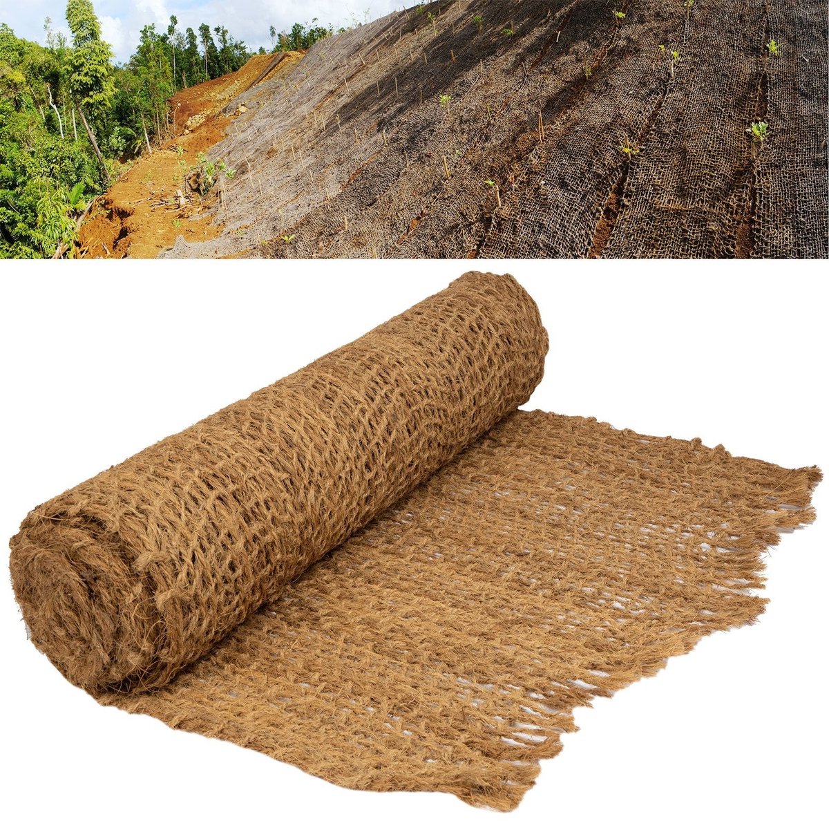 FLOORDIREKT Hellingmat Natuur - Erosiebescherming voor Tuinieren - Afschotgaas - Stabilisatie van Hellingen - Natuurlijke Kokosvezels - Weerbestendig - 1 x 15 m - 700 m²