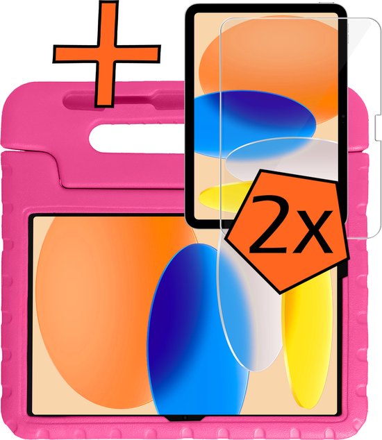 Hoes Geschikt voor iPad 2025 (A16 ) Hoes Bumper Kindvriendelijk Kids Case Kinderhoes Met 2x Screenprotector - Hoesje Geschikt voor iPad 11 Hoesje Shockproof Cover Hoes - Roze