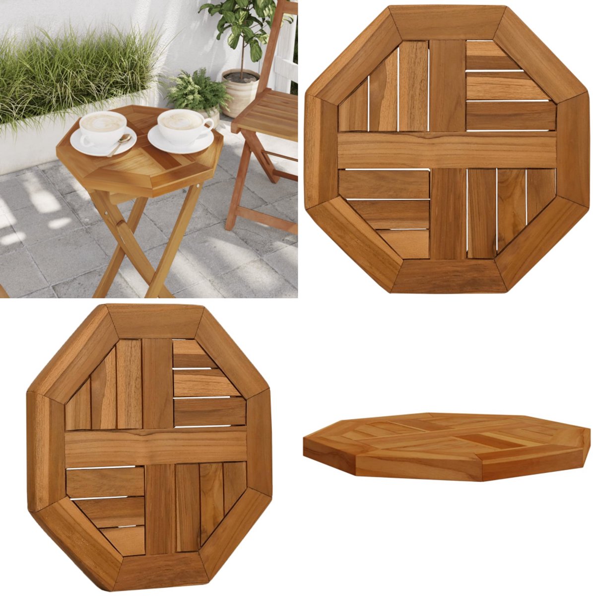 Dessus De Table En Teck Massif 50x50x2,5 Cm – Plateau Carré Renovation Table – Pour Maison, Restaurant, Café - 7