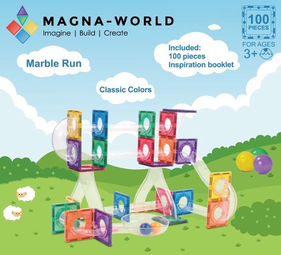 Magna-World® Marble run 100 stuks - Magnetisch speelgoed - knikkerbaan - Magnetische bouwstenen - magnetic tiles - Magnetische bouwstenen