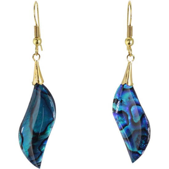 Behave – Boucles d'oreilles pendantes – Coquille d'ormeau aux nuances bleues et vertes – Uniek et Handgemaakt