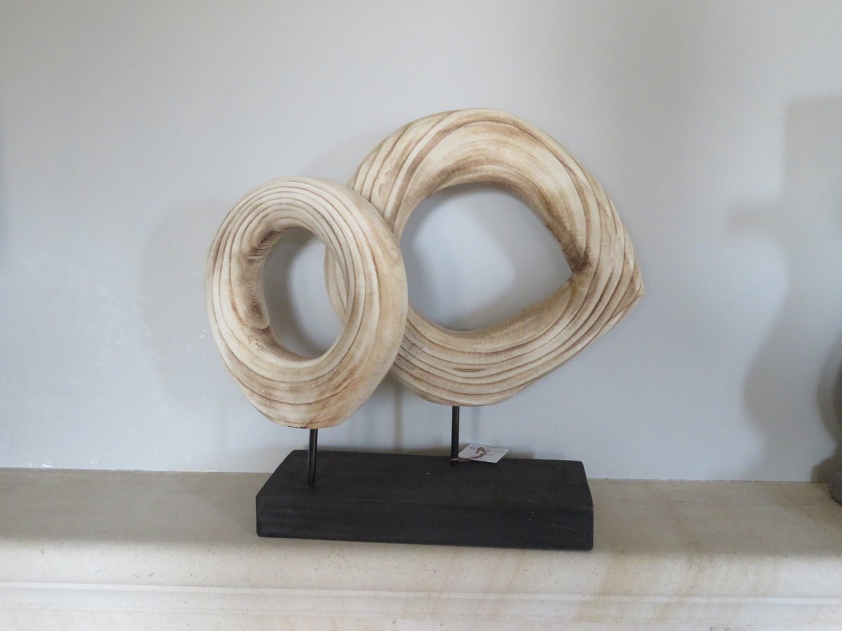 Ornament - Paulownia hout - Naturel - Zwarte voet - 40 x 14 x 38 cm