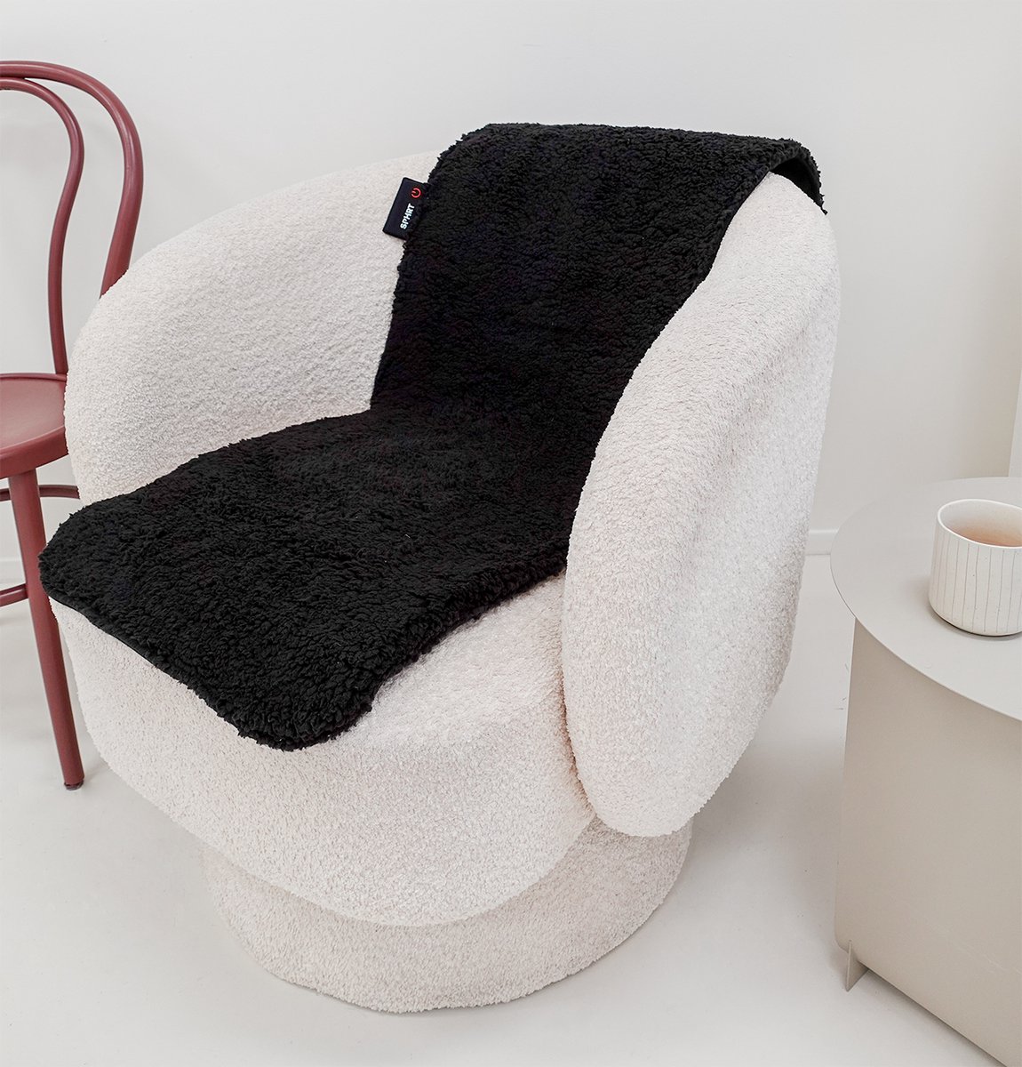 Spherite Warmtedeken - Teddy Zwart - XL - 140x45 - Infrarood warmtedeken - Elektrisch - Draadloos - Verwarmd stoelkleed - Powerbank – foto 6