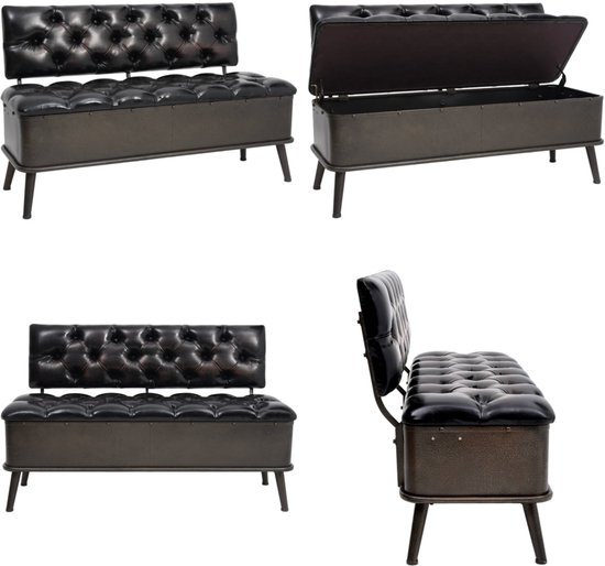 Banc de rangement vidaXL avec dossier 110 cm similicuir noir - Banc de rangement - Bancs de rangement - Coffre de rangement