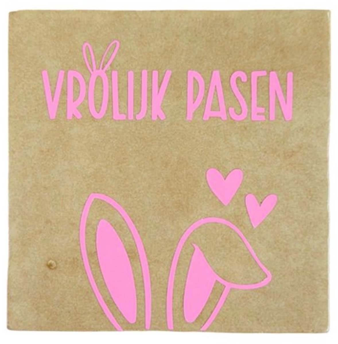 Hippe tegeltjes met tekst: Vrolijk pasen - tegelwijsheid - tegel - Pasen decoratie - cadeau - hartje roze - Keramiek- Brievenbuspakje 10x10 cm