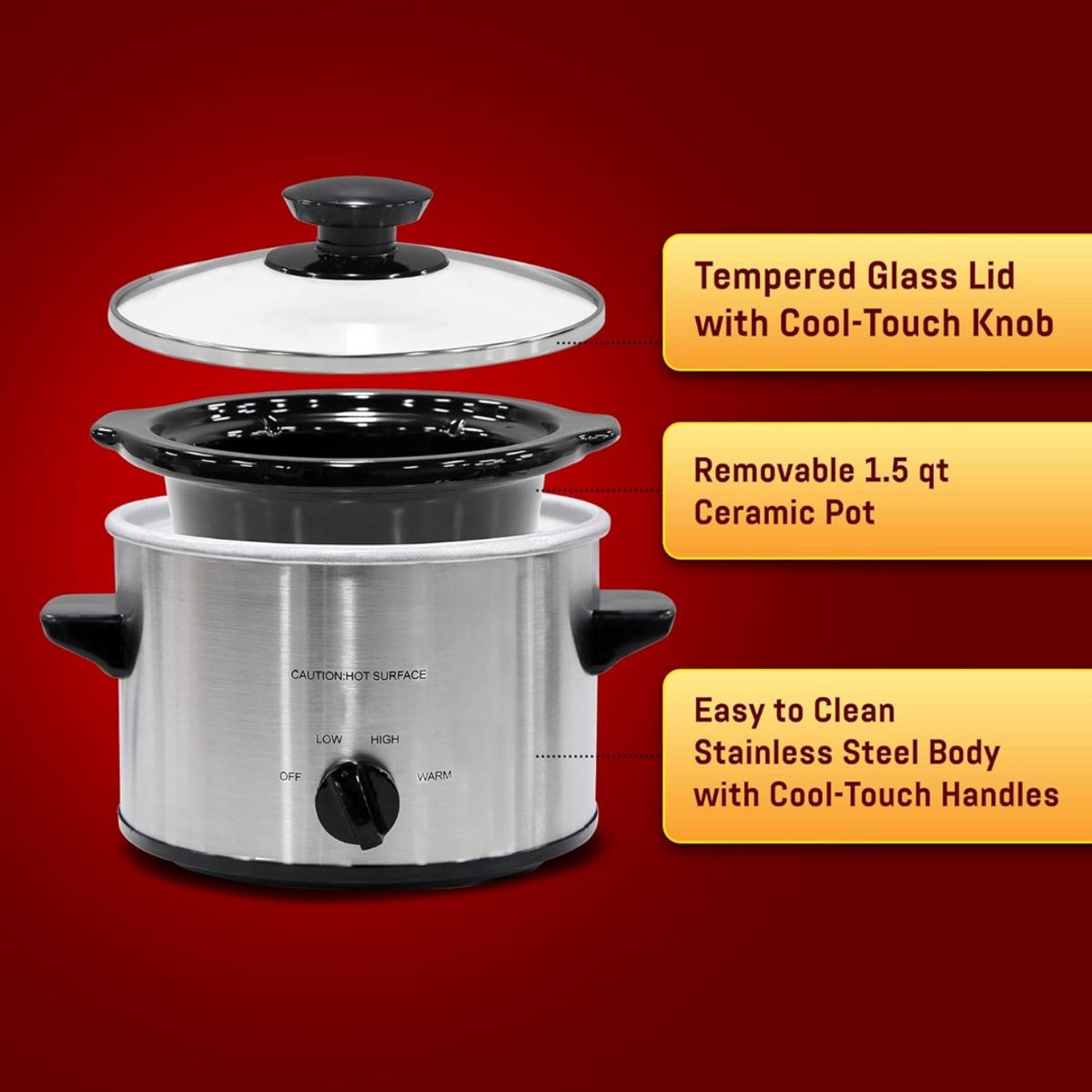 Afbeelding 3 van Slowcooker - Hotpot - Elektrische Slowcooker - Binnenpan - Keramische Binnenpan - Warmhoudfunctie - Snelkookpan - Rijstkoker - RVS