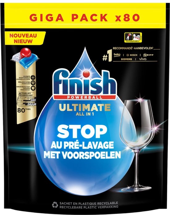Finish - Powerball - Lessive pour lave-vaisselle - Ultimate All In 1 - Liquide de rinçage - 80 lavages - Lot de 25 pièces