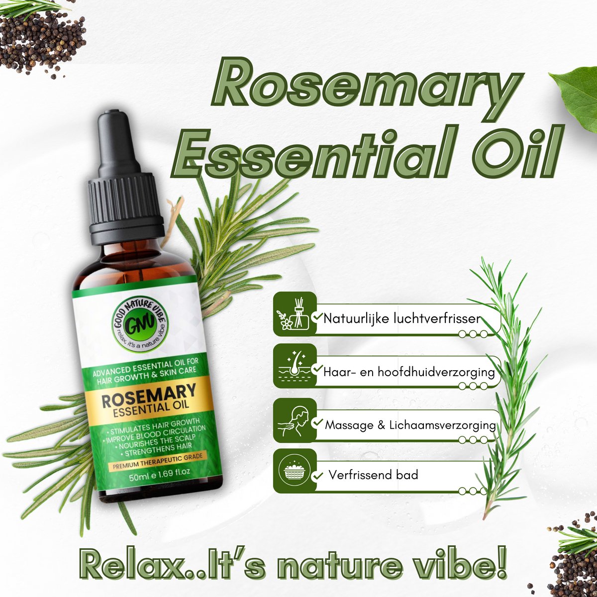 Goedkoopste Good Nature Vibe Rozemarijn olie 50ML - Rozemarijn olie Haar serum & tegen Haaruitval - Haarolie voor oa Wenkbrauw & Wimper - Natuurlijk Minoxidil alternatief - Rosemary oil voor Hoofdhuid - Rosemary hair oil / Baardgroei / Haargroei / Anti Roos