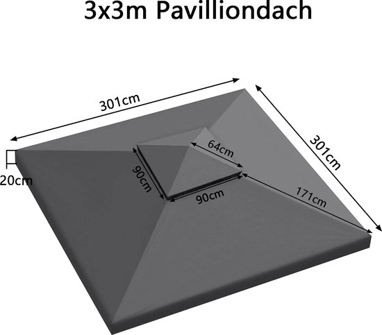 Vervangend dak voor paviljoen, 3 x 4 meter, waterdicht materiaal: Panama PCV Soft 370 g/m² extra sterk model 5 (marineblauw