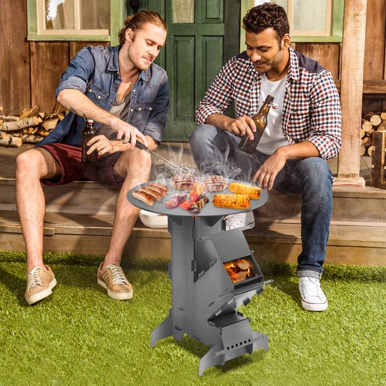 Rocket stove Kachel Kooktoestel Campingkooktoestellen Kookset Buiten Koken BBQ incl. grillplaat en firepitpook van Merkloos — afbeelding 5