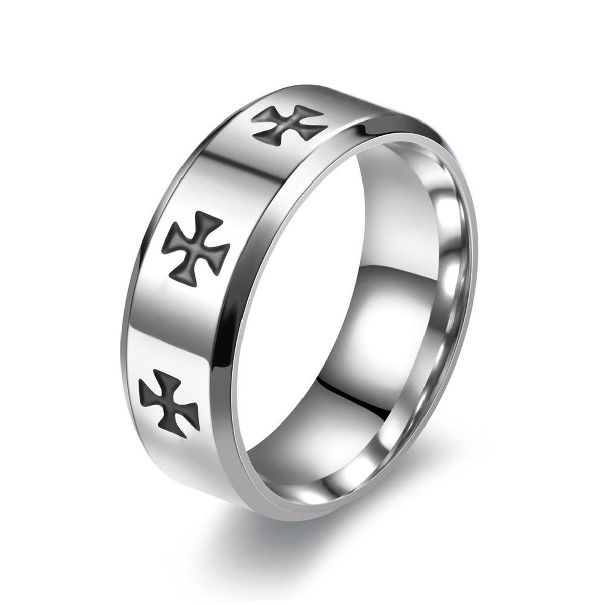 NEFET® - Maltezer Kruis Ring - Ringen - Roestvrij Staal - Maat 21 - Zilverkleurig - Heren / Dames - ideale geschenk - Cadeau voor Man - Cadeautjes Accesoires