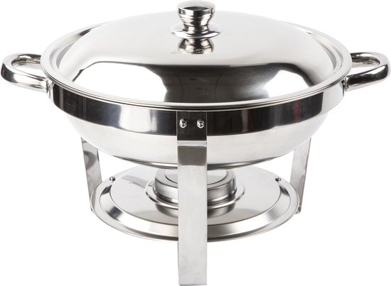 Alora Chafing Dish rond 4.5L - geschikt voor soep - buffet - voedsel verwamer - voedsel warmhouden - met deksel - buffetwarmer - roestvrij staal - chrome - 4.5 liter inhoud - warmhoudplaat - bain maria - warmhoudbakken - Warmhoudschalen — afbeelding 3