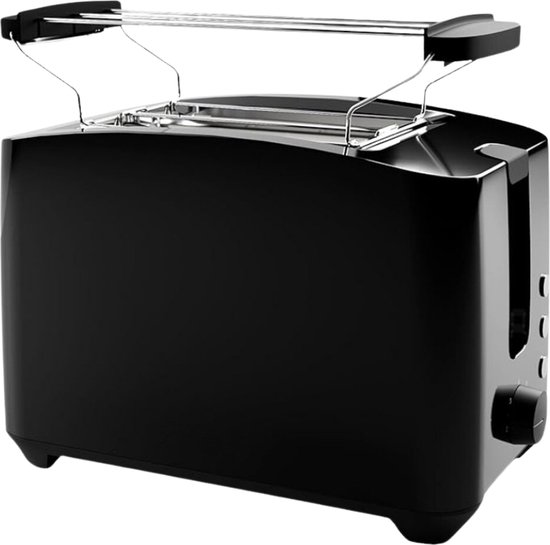 Broodrooster met Tostiklemmen - Broodrooster 2 Sneden - Broodrooster met Ontdooi/Opwarmfunctie - Broodrooster met Broodjesopzet - Broodrooster ook voor Toastbroodjes & Kant-en-Klare Wafels - Zwart