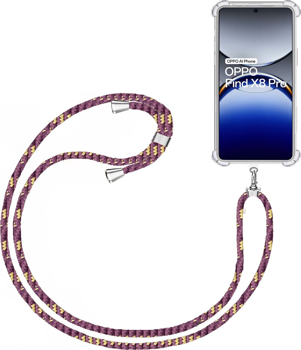 Telefoonkoord + Hoesje Geschikt voor OPPO Find X8 - Lengte Verstelbaar - Telefoonketting - Shock Proof Case - Paars
