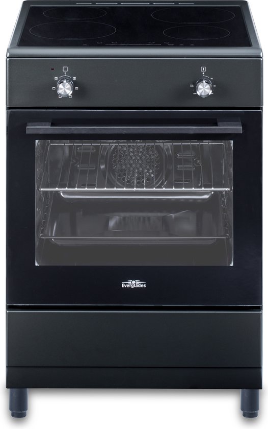 Everglades EVCK6210 - Inductie Fornuis - Mat Zwart - 60CM - Hoogte 89 - 94CM - 56 Liter - 6 Ovenstanden - Hete Lucht - Telescopische Metalen Poten - 5 Jaar Garantie