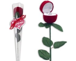 Ringdoosje roos incl. GRATIS ring - aanzoek - verloving - bruiloft - huwelijksaanzoek - liefde - rood - Valentijn - sieradendoos - ring - cadeau
