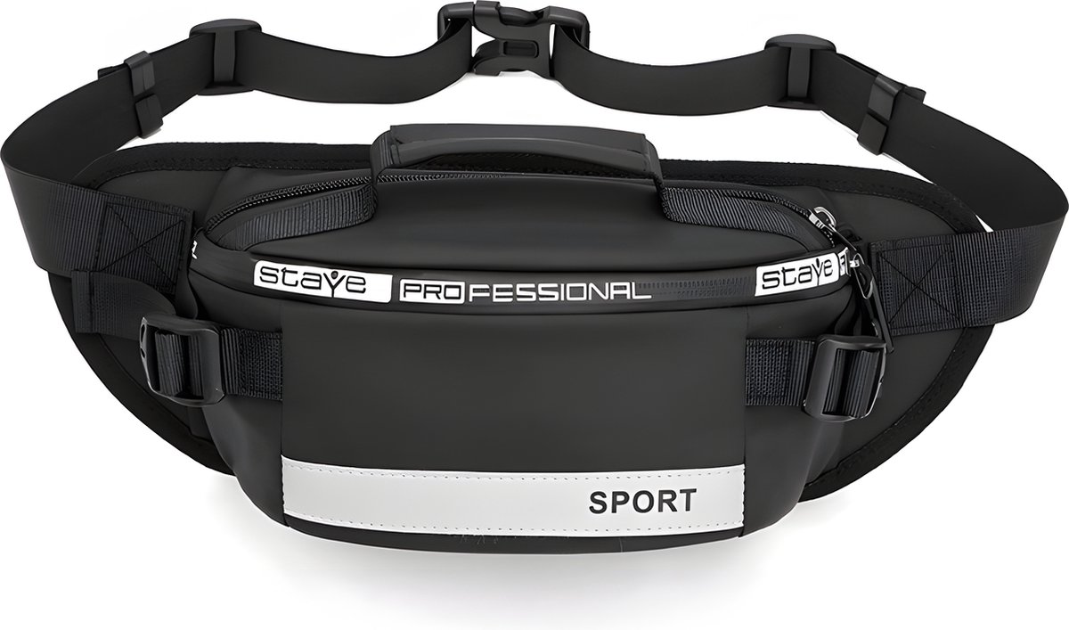 Rainbecom - Heuptas - Unisex – Waterdicht - Reis buiktas – Zwart - 26x10x15 cm - Buideltas - Reflecterende strips - Waistbag - Fannypack - Telefoontasje - Festivaltasje - Crossbodytas - Anti-diefstal - Sport - Reizen – Wandelen